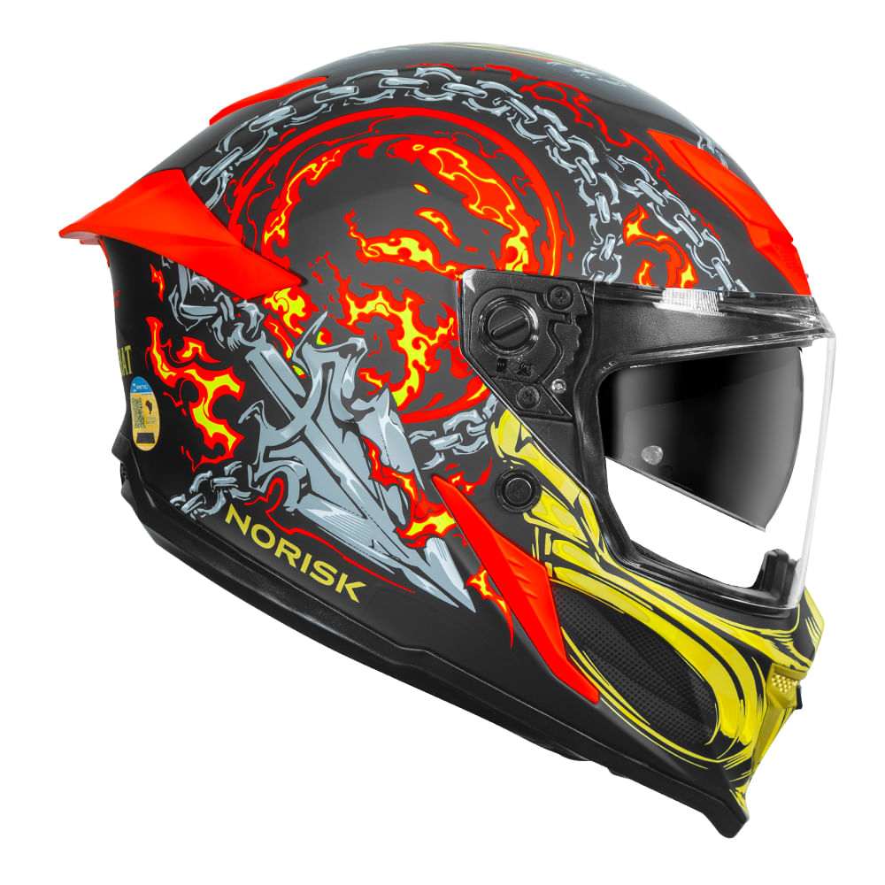 CAPACETE NORISK ROCK MORTAL KOMBAT SCORPION LARANJA